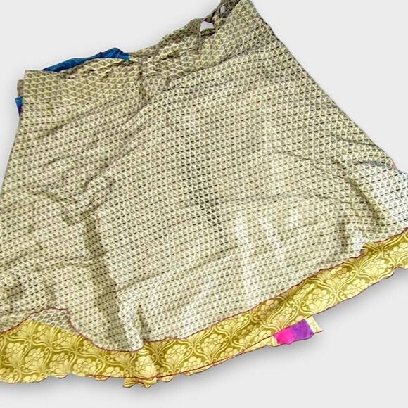 Ganesh Himalaya Womens Wrap Skirt One Size Adjustable Butter Yellow Silk Reverse - Picture 2 of 15